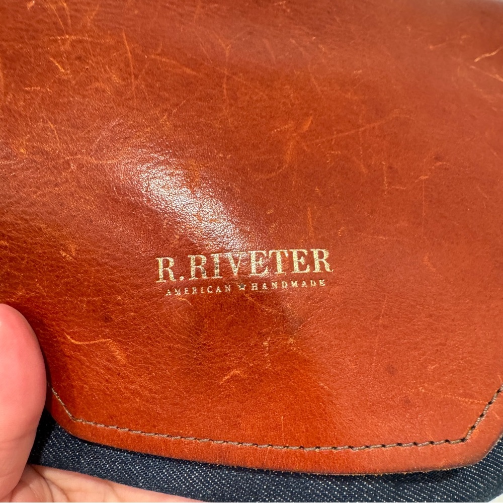 R. Riveter Brown Leather Purse Denim Casual Everyday Western Rodeo Cowgirl - Picture 3 of 8
